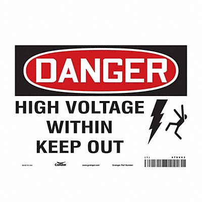 CONDOR 479V63 Safety Sign 7 in x 10 in Vinyl