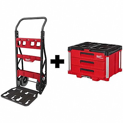 MILWAUKEE 4822841548228440 PACKOUT 2-Wheel Cart + 3-Drawer Tool Box