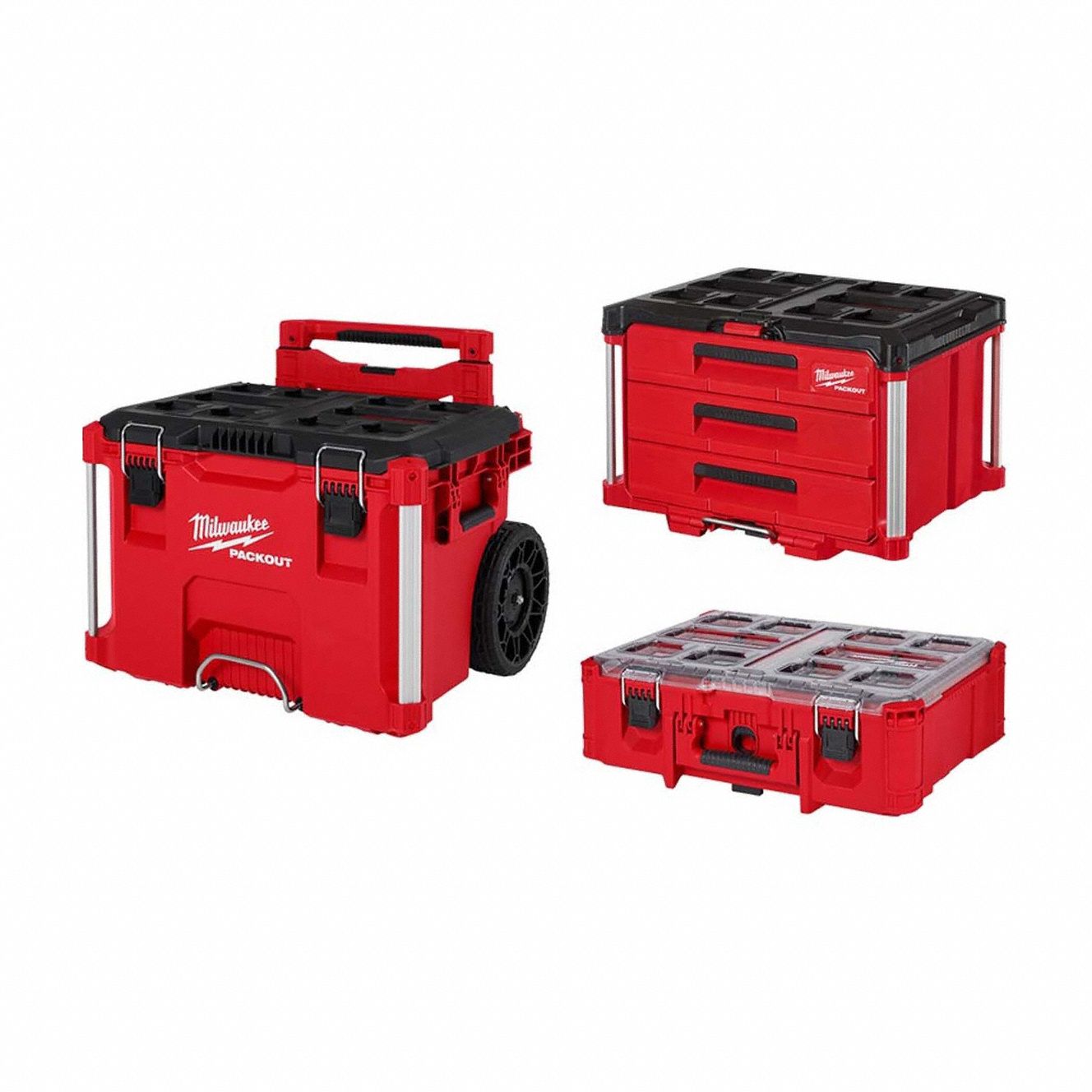 MILWAUKEE  48-22-8427, 48-22-8443, 48-22-8432 Tool Box Kit Rolling Toolbox + 3Drawer+Deep Organiser