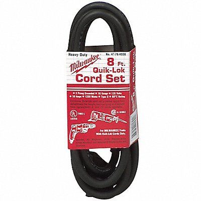 MILWAUKEE 48764008 Powr Tool Cord 5-15P 8 ft 10A 18/3 125V