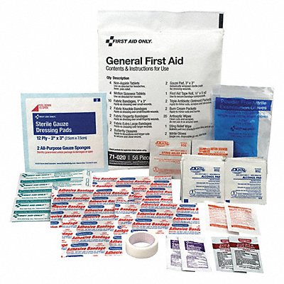 GRAINGER 71020 First Aid Kit w/House 58pcs 1.5x6 WHT
