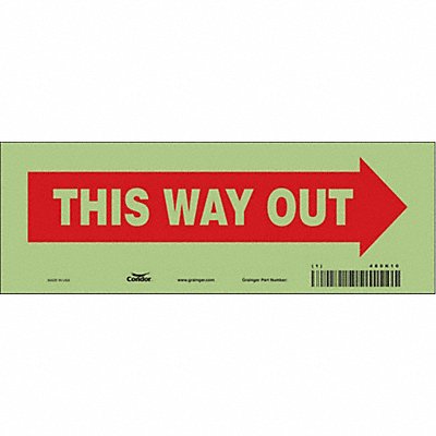 CONDOR 480K10 Safety Sign 3 1/2 in x 10 in Glow Vinyl