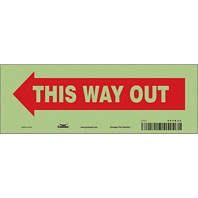 CONDOR 480K20 Safety Sign 3 1/2 in x 10 in Glow Vinyl