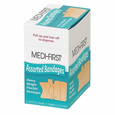 GRAINGER 61371 Bandage Assortment 3 x1.5 Fabric PK20
