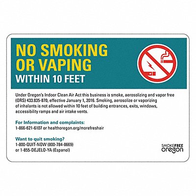 LYLE LCU10189RDPK27x10 No Smoking Sign 10x7in Reflective Sheet PK2