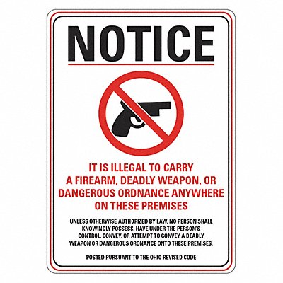 LYLE LCU12002RA10x14 Reflective Weapons Notice Sign 14x10in Alum