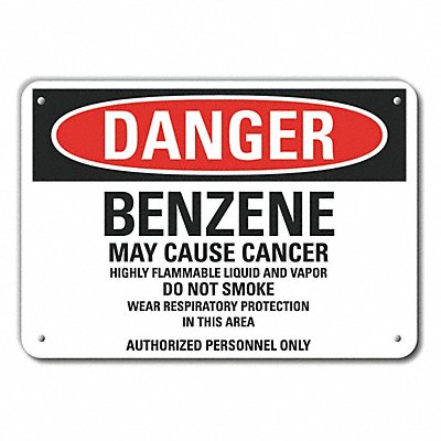 LYLE LCU40738RA14x10 Rflct Benzene Danger Sign 10x14in Alum