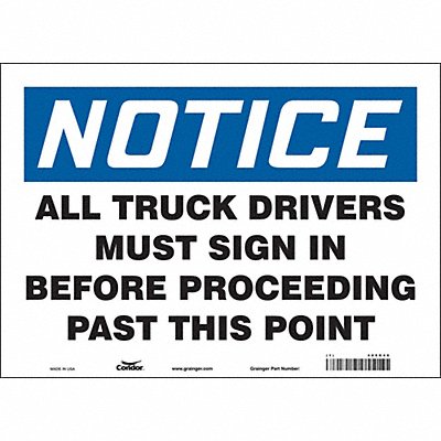 CONDOR 485K49 Safety Sign 10 in x 14 in Vinyl