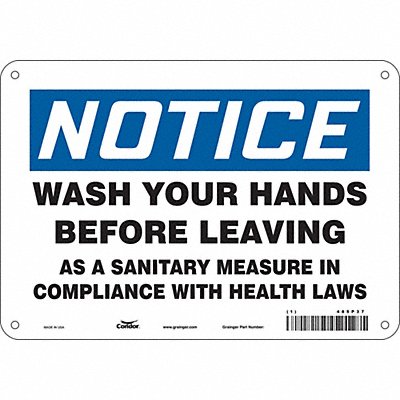 CONDOR 485P37 Safety Sign 7 in x 10 in Polyethylene