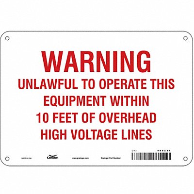 CONDOR 485Z37 Safety Sign 7 in x 10 in Polyethylene