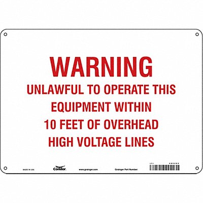 CONDOR 485Z62 Safety Sign 10 in x 14 in Aluminum