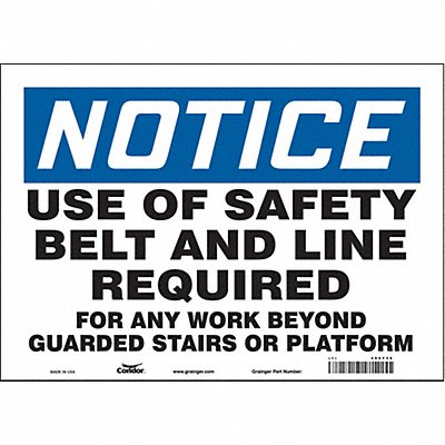 CONDOR 486F38 Safety Sign 10 in x 14 in Vinyl