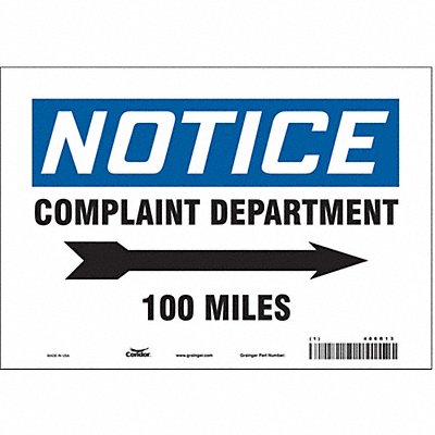 CONDOR 486R13 Safety Sign 7 in x 10 in Vinyl