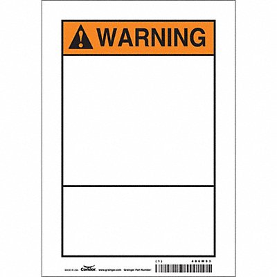 CONDOR 486W93 Safety Sign 10 in x 7 in Vinyl