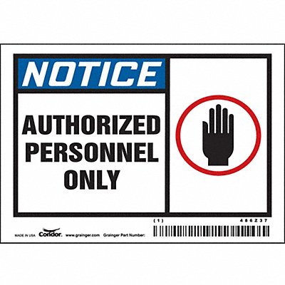 CONDOR 486Z37 Safety Sign 3 1/2 inx5 in Vinyl