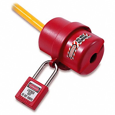 MASTER LOCK 487 Plug Lockout Red 9/16In Shackle Dia.