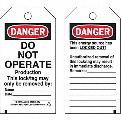 BRADY 133555 Lockout Tag 5-3/4 H 3 W Paper