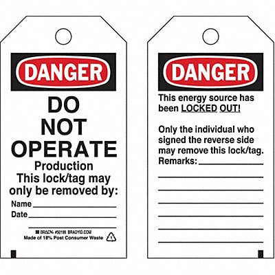 BRADY 133552 Lockout Tag 5-3/4 H x 3 W Polyester