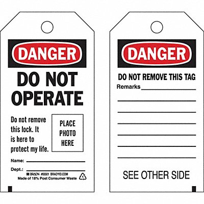 BRADY 65500 Lockout Tag 5-3/4 Hx3 W Polyester PK25