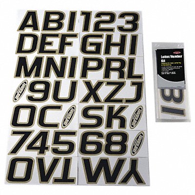 HARDLINE PRODUCTS GBLKBE700 Number and Letter Combo Kit Black 3in.H