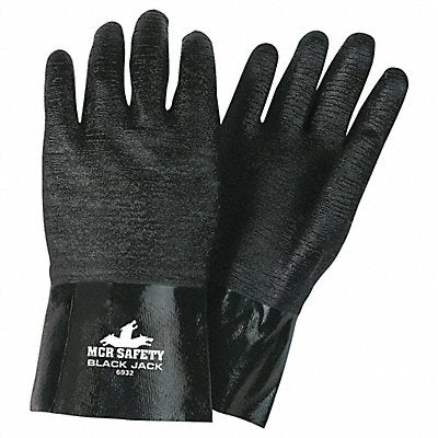 MCR SAFETY 6932 Chemical Gloves L 12 in L Blk PK12