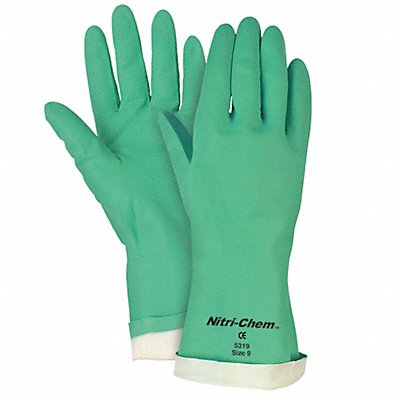 MCR SAFETY 5318 J4451 Chemical Gloves M 13inL Green Nitrile PR