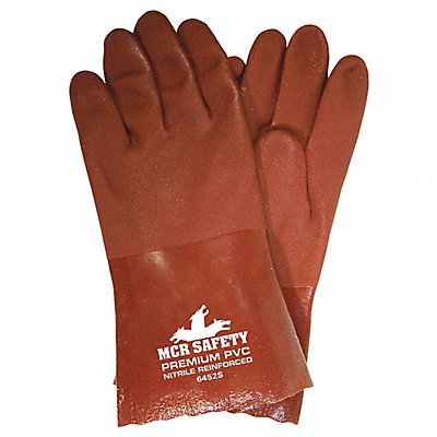 MCR SAFETY 6452S Chemical Gloves L Red Sandy PVC PK12