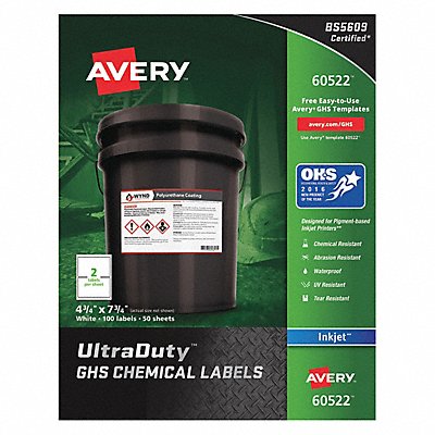 AVERY 7278260522 Chem Label 7-3/4 W x 4-3/4 H PK100
