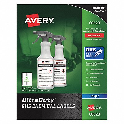 AVERY 7278260523 Chem Label 3-1/2 Wx5 H 200 Labels PK200