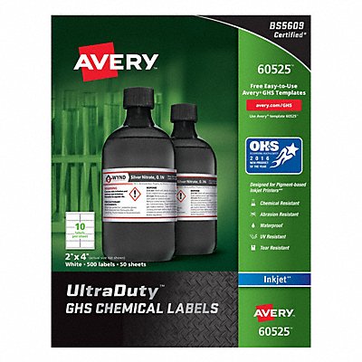 AVERY 7278260525 Chem Label 4 W x 2 H 500 Labels PK500