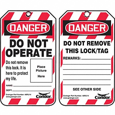 CONDOR 48RU14 Lockout Tag 5-3/4in.H 3/8in.Hole PK25