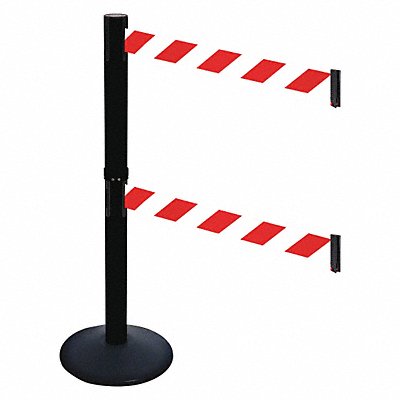 RETRACTA-BELT 331DPSBRWD Barrier Post Blk Rd/White Belt Cast Iron