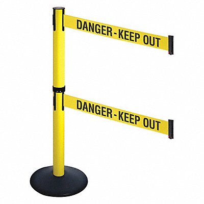 RETRACTA-BELT 331DYADKO Barrier Post Black Yellow/Blk Text Sloped