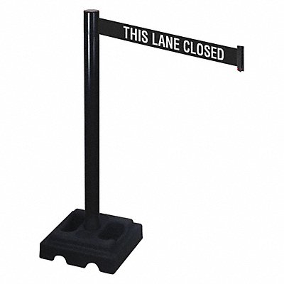 RETRACTA-BELT 332BATLC Barrier Post Black Blk/White Belt Square