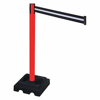 RETRACTA-BELT 332PRDBW Barrier Post Black Blk/White Belt Square