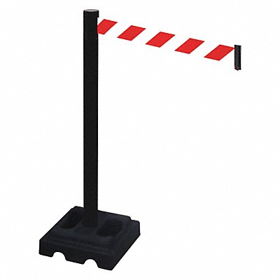 RETRACTA-BELT 332PSBRWD Barrier Post Black Red/White Belt Square