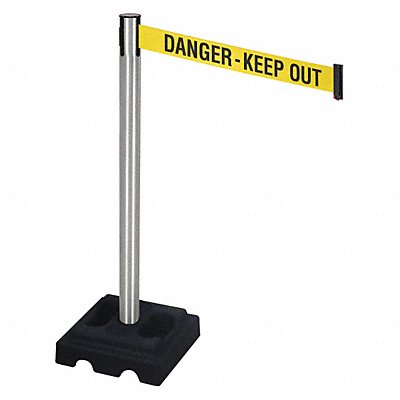 RETRACTA-BELT 332SADKO Barrier Post Satin SS Yellow/Black Text