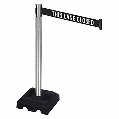 RETRACTA-BELT 332SATLC Barrier Post Satin SS Black/White Belt