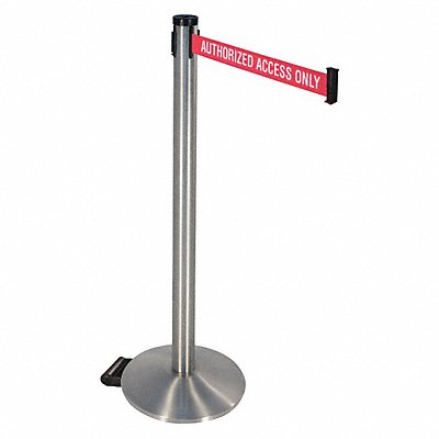 RETRACTA-BELT 304SASSAAO Barrier Post Satin SS Rd/White Belt Text