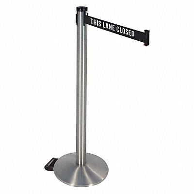 RETRACTA-BELT 304SASSTLC Barrier Post Satin SS Black/White Belt