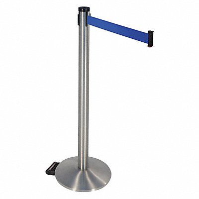RETRACTA-BELT 304SSBL Barrier Post Blue Belt w/Wheels 40 in H
