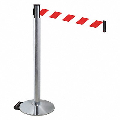 RETRACTA-BELT 334PAPCRWD Barrier Post Grey Rd/White Belt w/Wheels