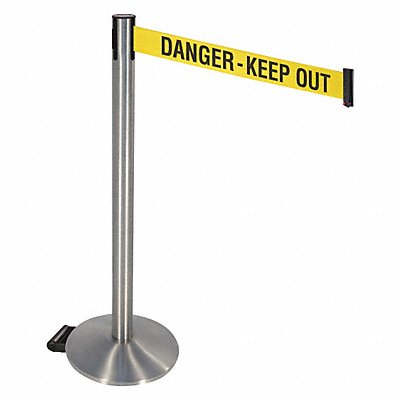 RETRACTA-BELT 334SASSDKO Barrier Post Grey w/Wheels Yellow/Blk Text