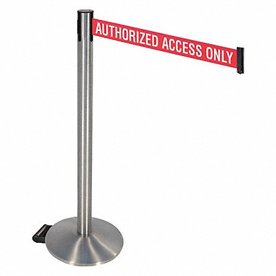 RETRACTA-BELT 334SSAAO Barrier Post w/Wheels Rd/White Belt Text