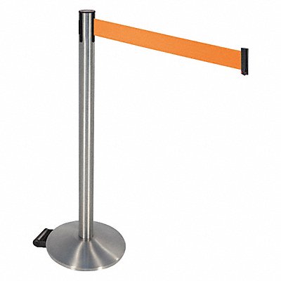 RETRACTA-BELT 334SSOR Barrier Post Orange Belt w/Wheels 40in H