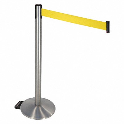 RETRACTA-BELT 334SSYW Barrier Post Yellow Belt w/Wheels SS Post