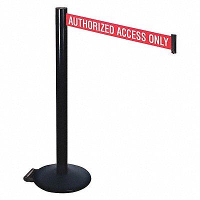 RETRACTA-BELT 335BAAAO Barrier Post Black w/Wheels 3 in Belt W
