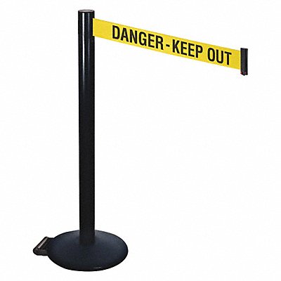 RETRACTA-BELT 335BADKO Barrier Post Black w/Wheels Yellow/Blk Text