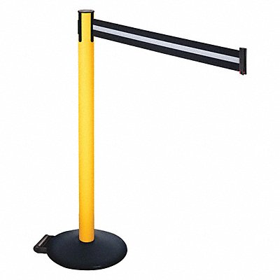 RETRACTA-BELT 335PYWBW Barrier Post Black/White Belt w/Wheels
