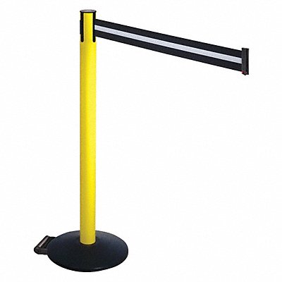 RETRACTA-BELT 335YABW Barrier Post Blk Blk/White Belt w/Wheels